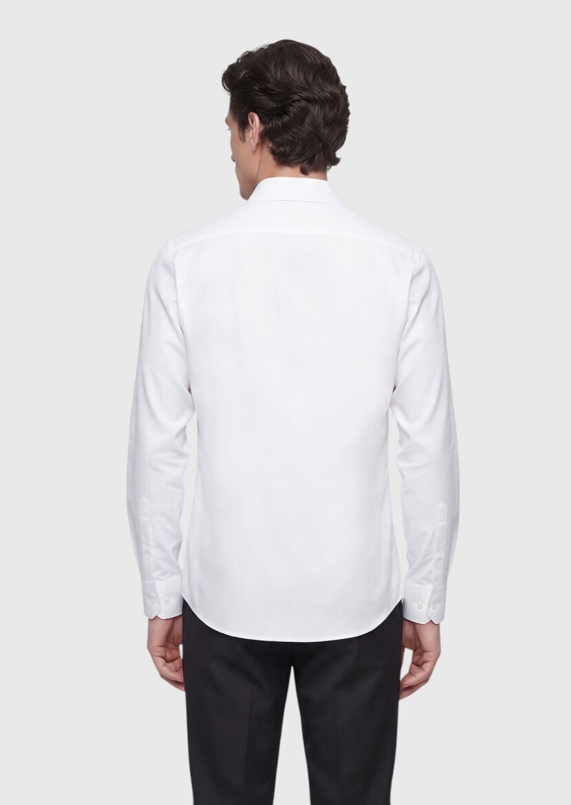 White Plain Regular Fit Long Weaving Classical 100% Cotton Shirt - 4
