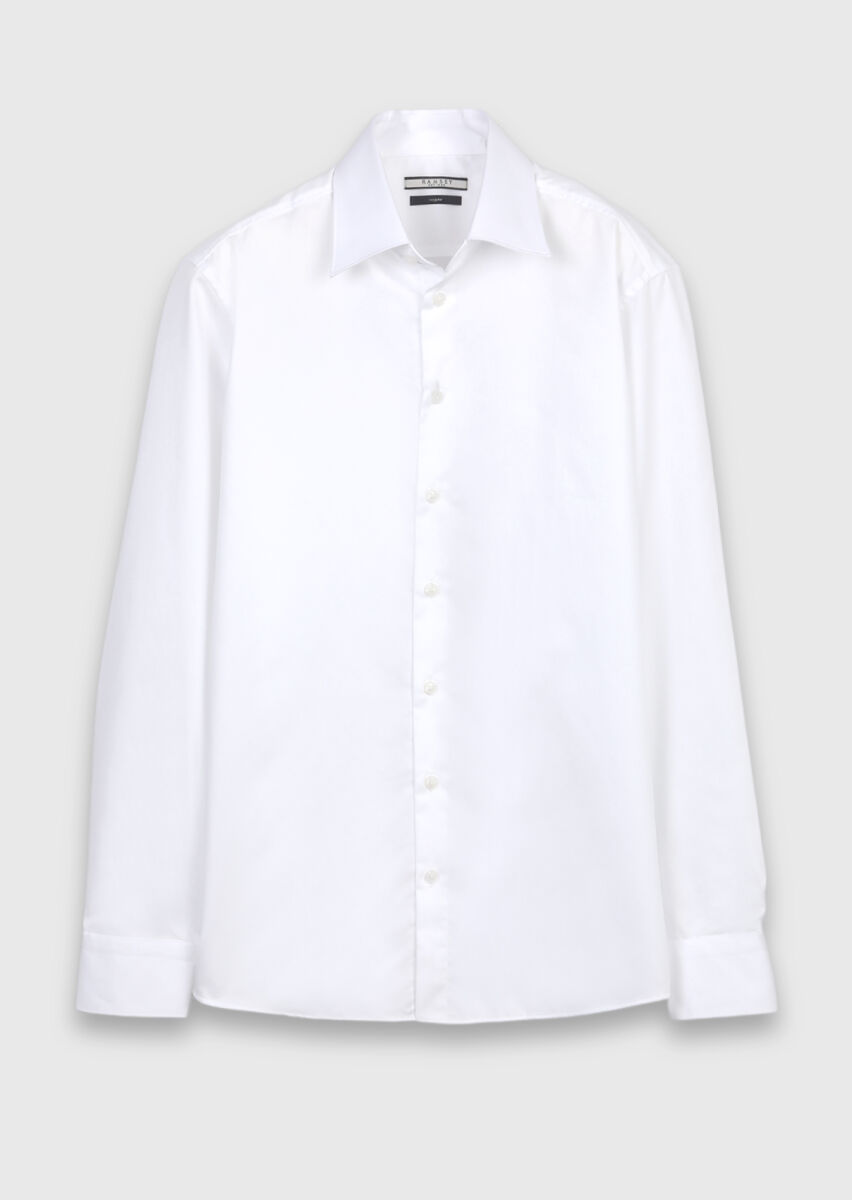 White Plain Regular Fit Long Weaving Classical 100% Cotton Shirt - 5