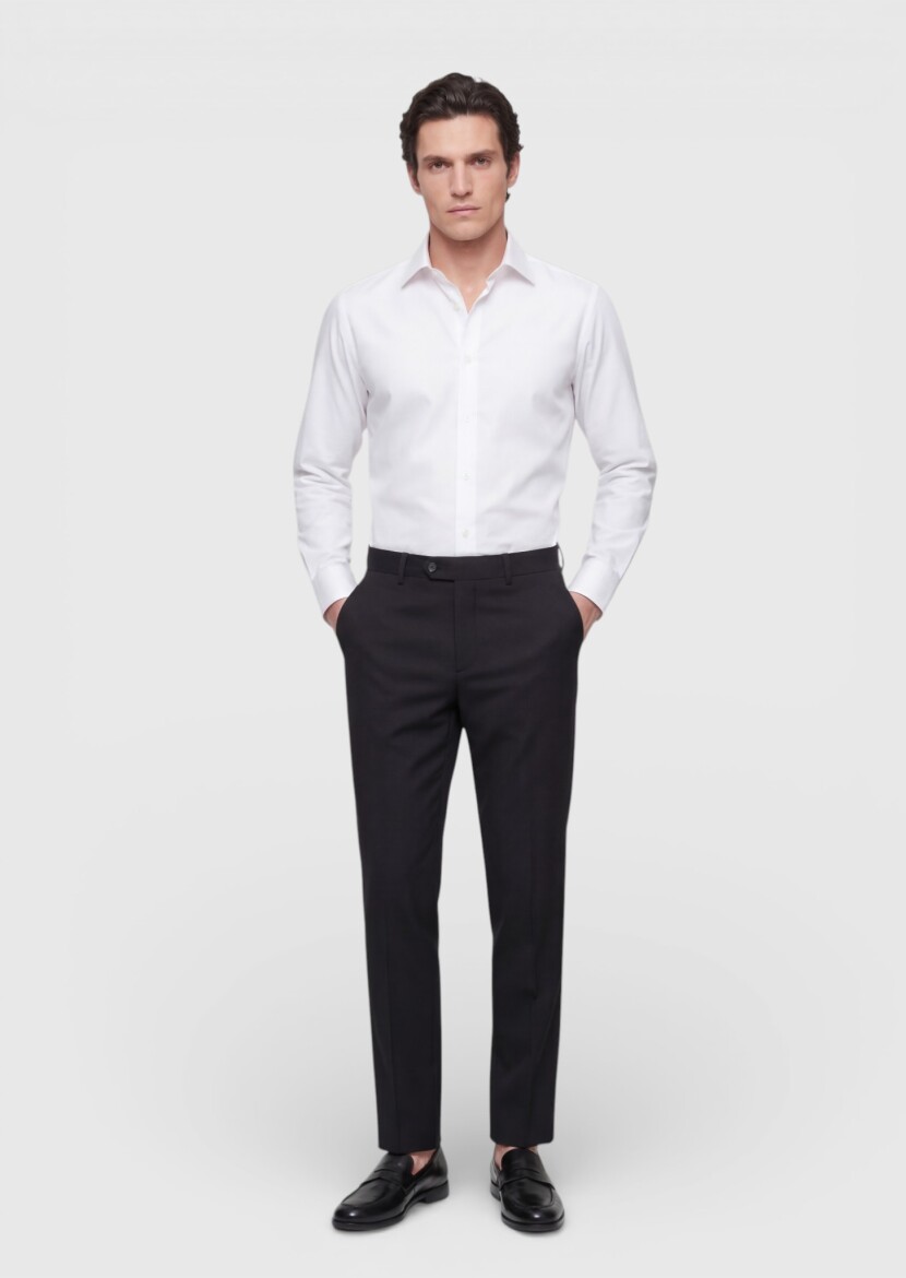 White Plain Regular Fit Long Weaving Classical 100% Cotton Shirt - RAMSEY