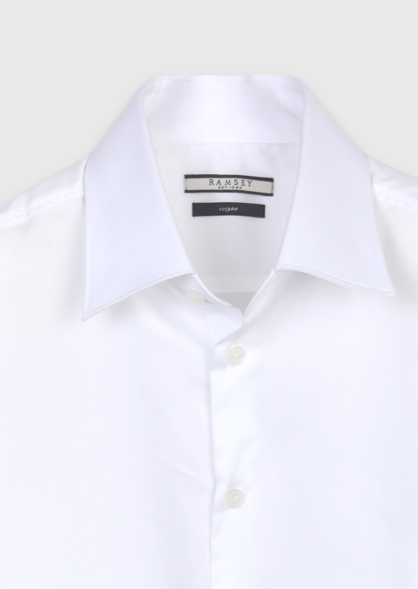 White Plain Regular Fit Long Weaving Classical 100% Cotton Shirt - 6