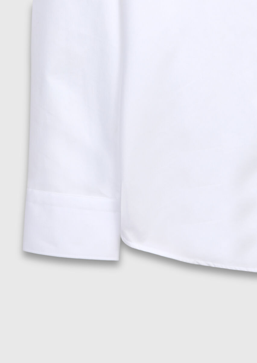 White Plain Regular Fit Long Weaving Classical 100% Cotton Shirt - 7