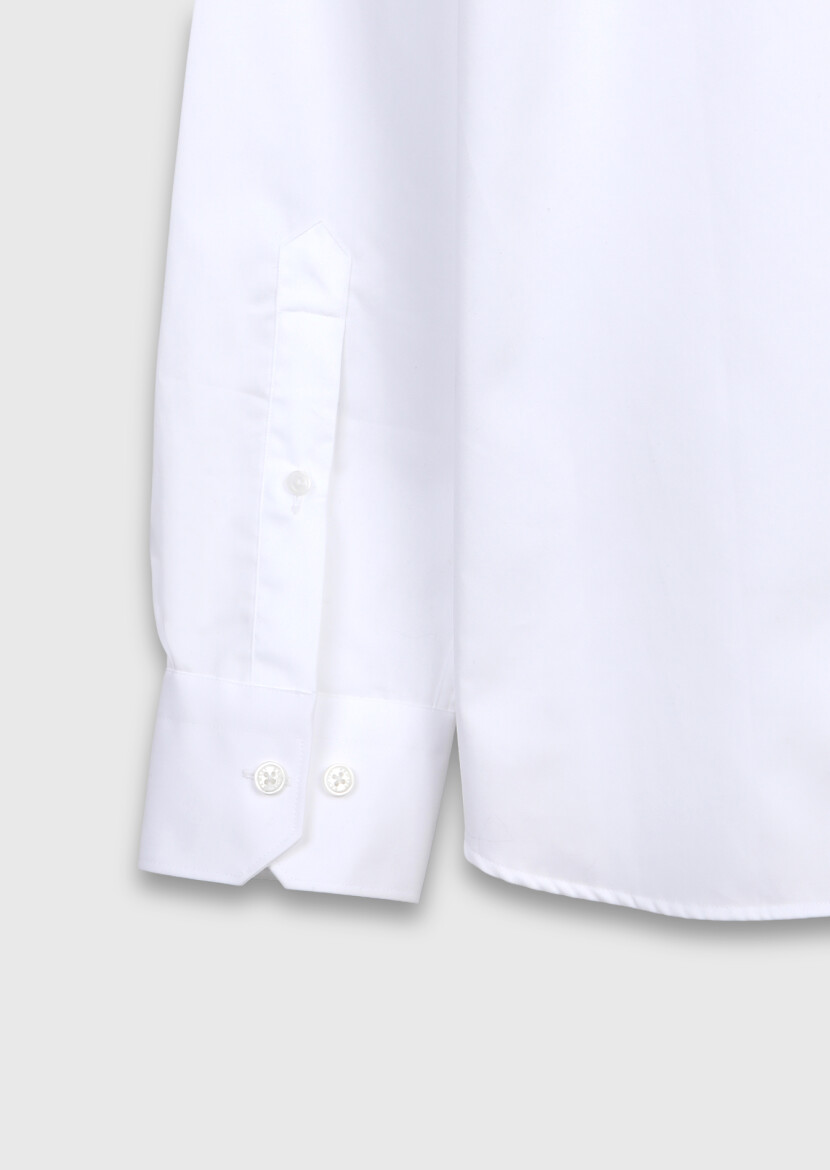 White Plain Regular Fit Long Weaving Classical 100% Cotton Shirt - 8