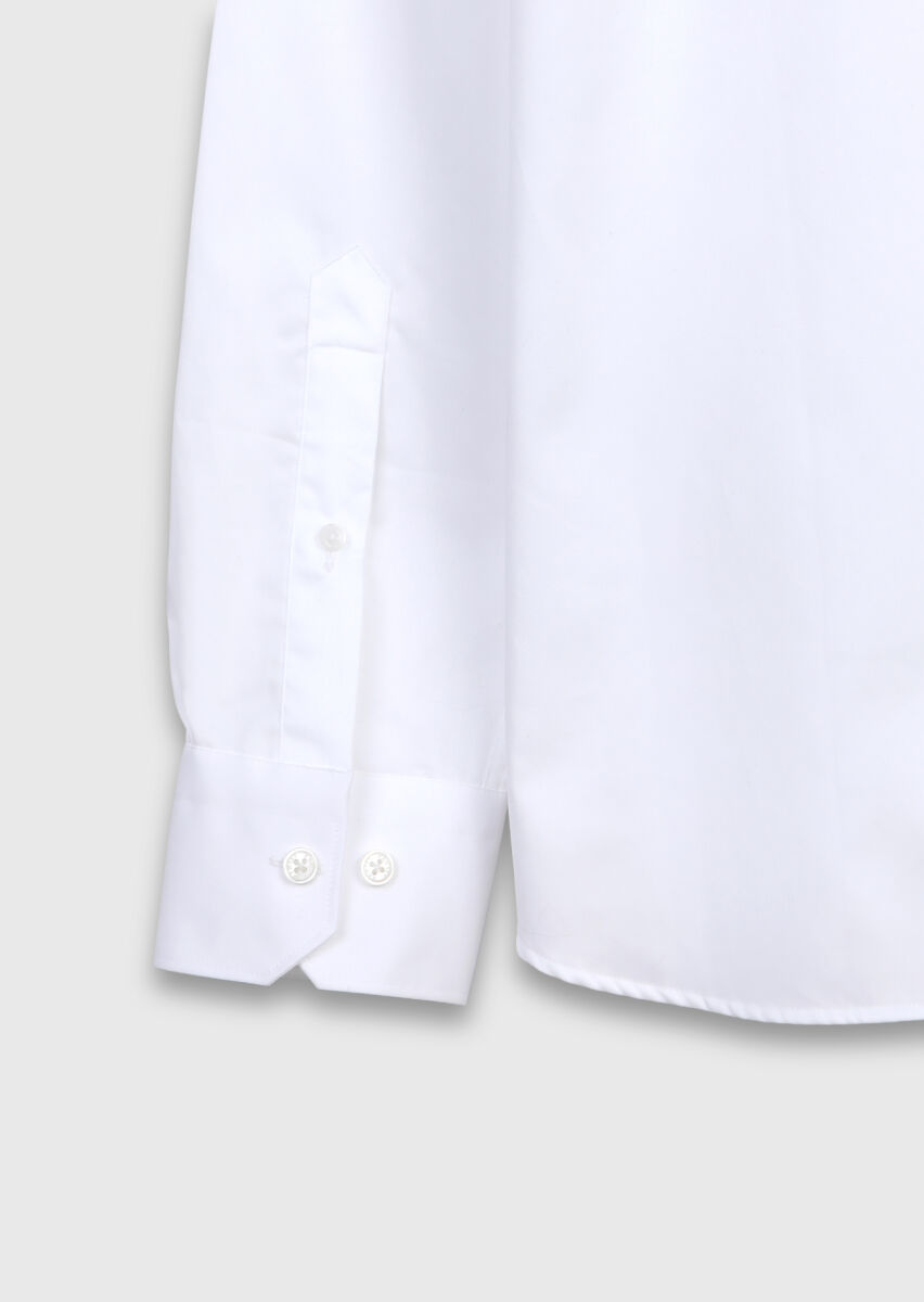 White Plain Regular Fit Long Weaving Classical 100% Cotton Shirt - 8