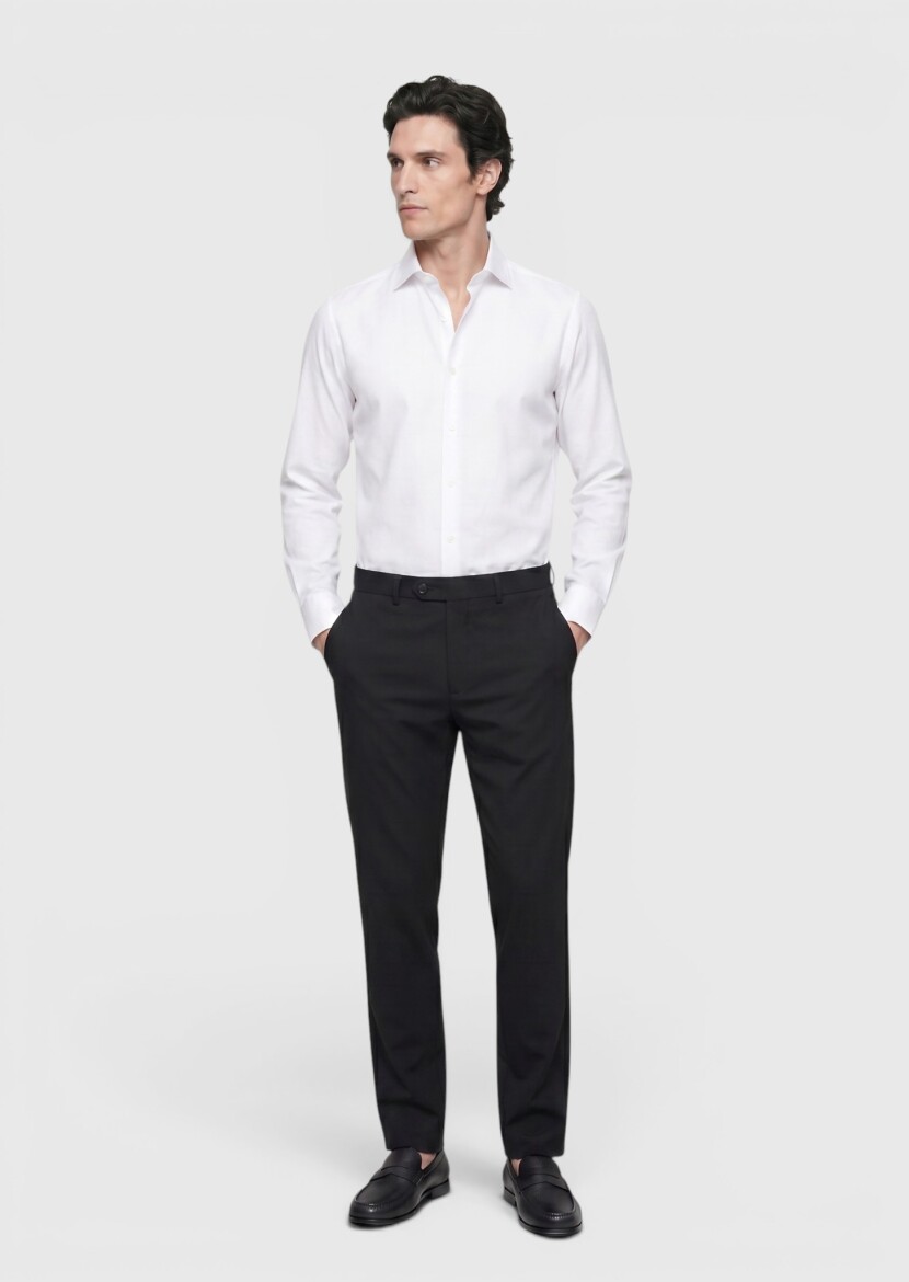 White Plain Regular Fit Long Weaving Classical 100% Cotton Shirt - RAMSEY
