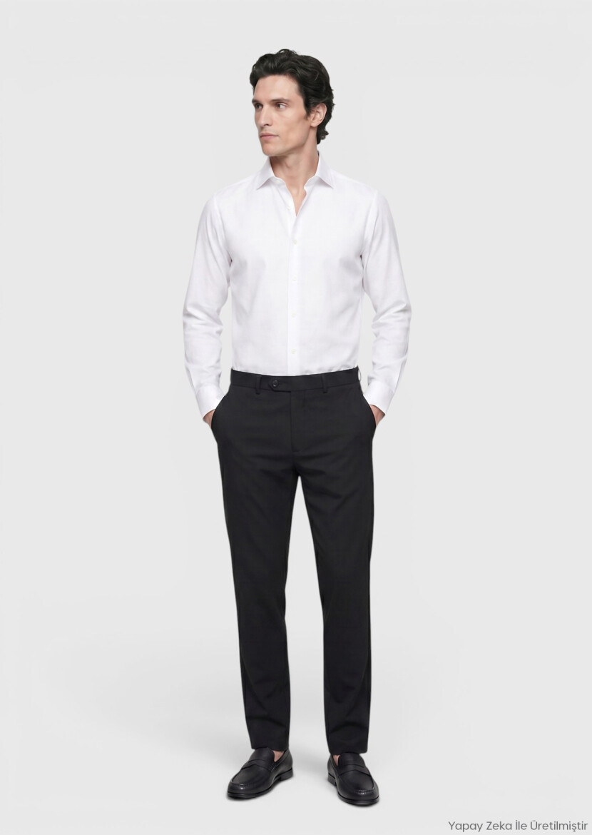 White Plain Regular Fit Long Weaving Classical 100% Cotton Shirt - RAMSEY