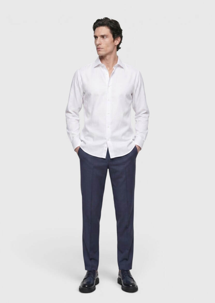 White Plain Regular Fit Long Weaving Classical 100% Cotton Shirt - RAMSEY