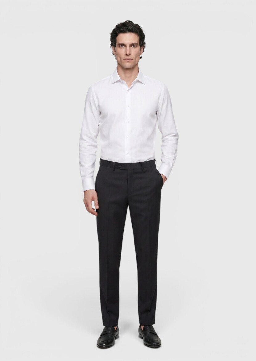 White Plain Regular Fit Long Weaving Classical 100% Cotton Shirt - RAMSEY