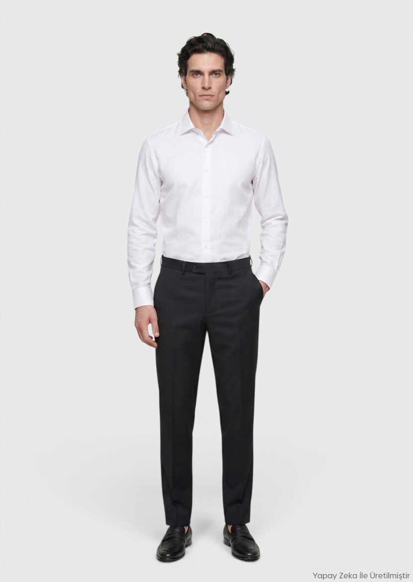 White Plain Regular Fit Long Weaving Classical 100% Cotton Shirt - RAMSEY