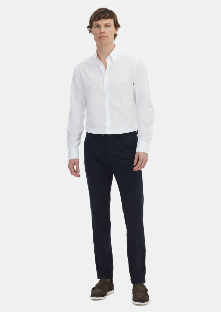 White Plain Regular Fit Long Weaving Classical Cotton Blended Shirt - 2