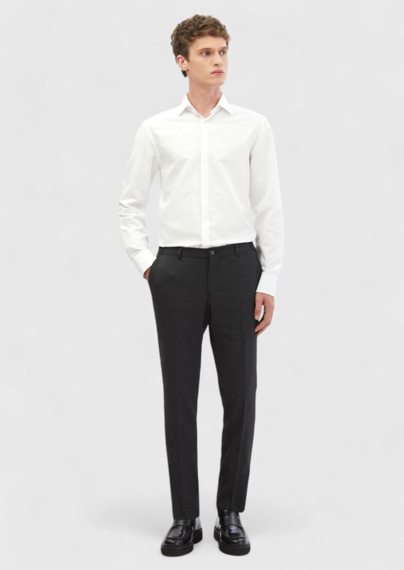 White Plain Regular Fit Long Weaving Classical Cotton Blended Shirt - 2