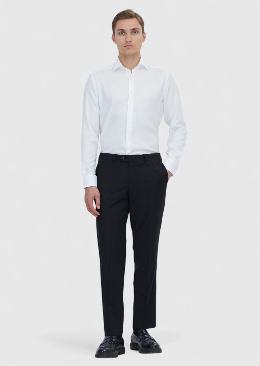 White Plain Regular Fit Long Weaving Classical Cotton Blended Shirt - 2