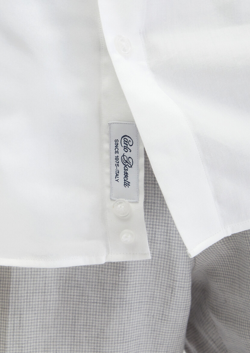 White Plain Regular Fit Long Weaving Classical Cotton Blended Shirt - 5