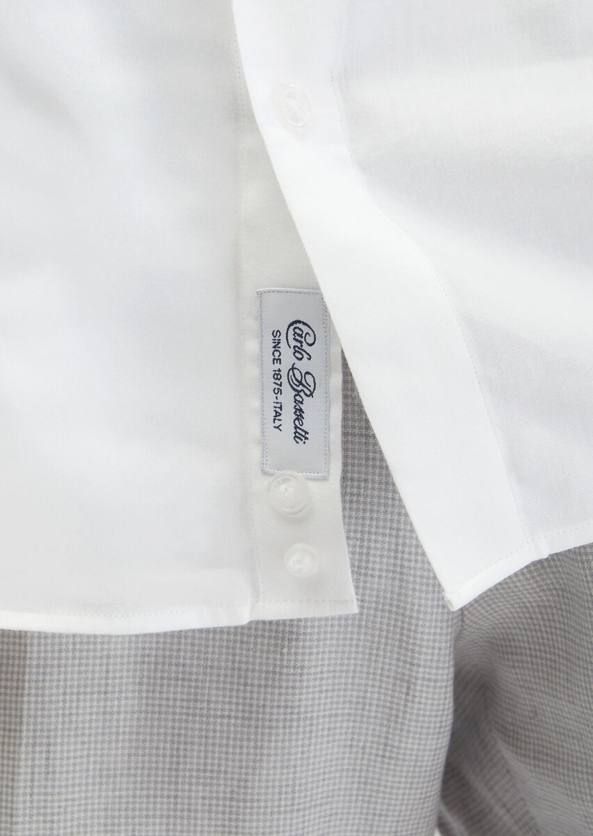 White Plain Regular Fit Long Weaving Classical Cotton Blended Shirt - 5