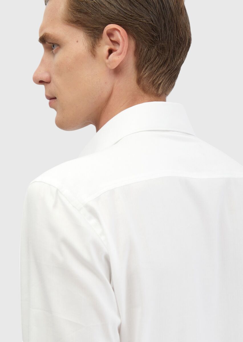 White Plain Regular Fit Long Weaving Classical Cotton Blended Shirt - 6