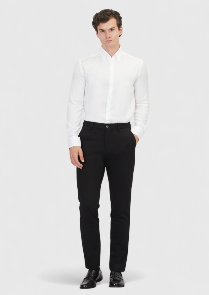 White Plain Regular Fit Long Weaving Classical Cotton Blended Shirt - RAMSEY