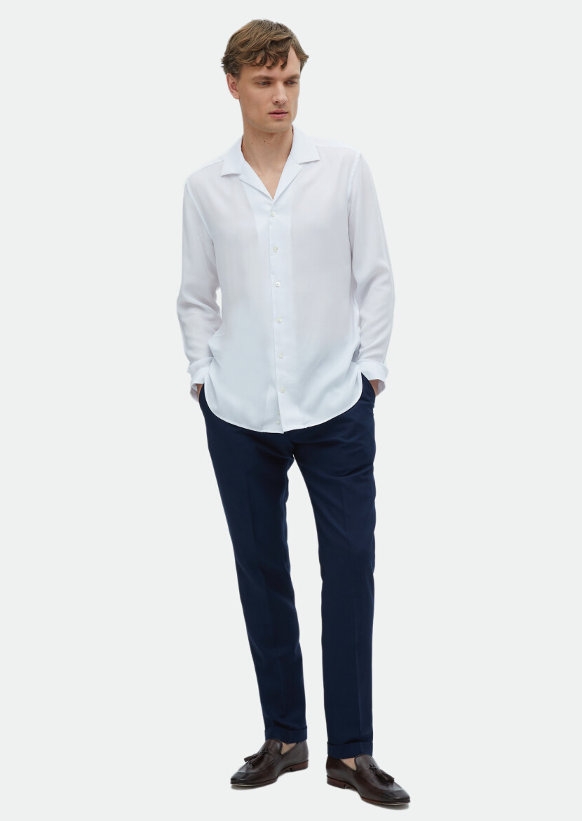 White Plain Regular Fit Long Weaving Classical Shirt - 2