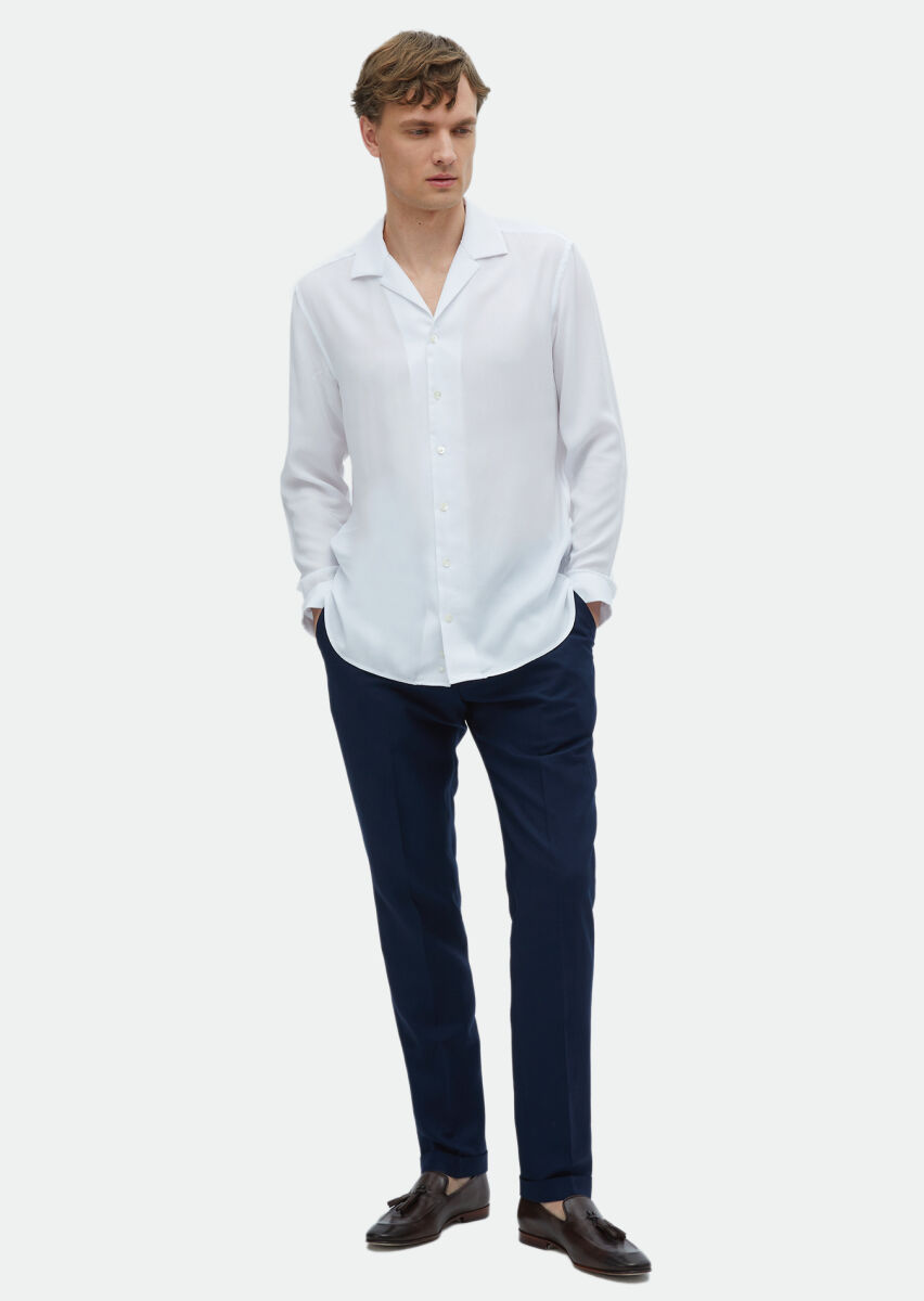 White Plain Regular Fit Long Weaving Classical Shirt - 2