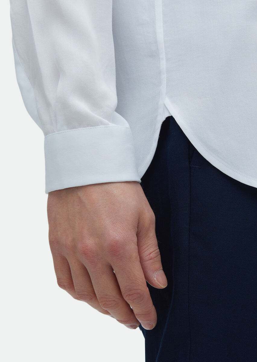 White Plain Regular Fit Long Weaving Classical Shirt - 5