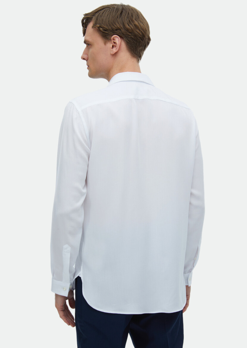 White Plain Regular Fit Long Weaving Classical Shirt - 6