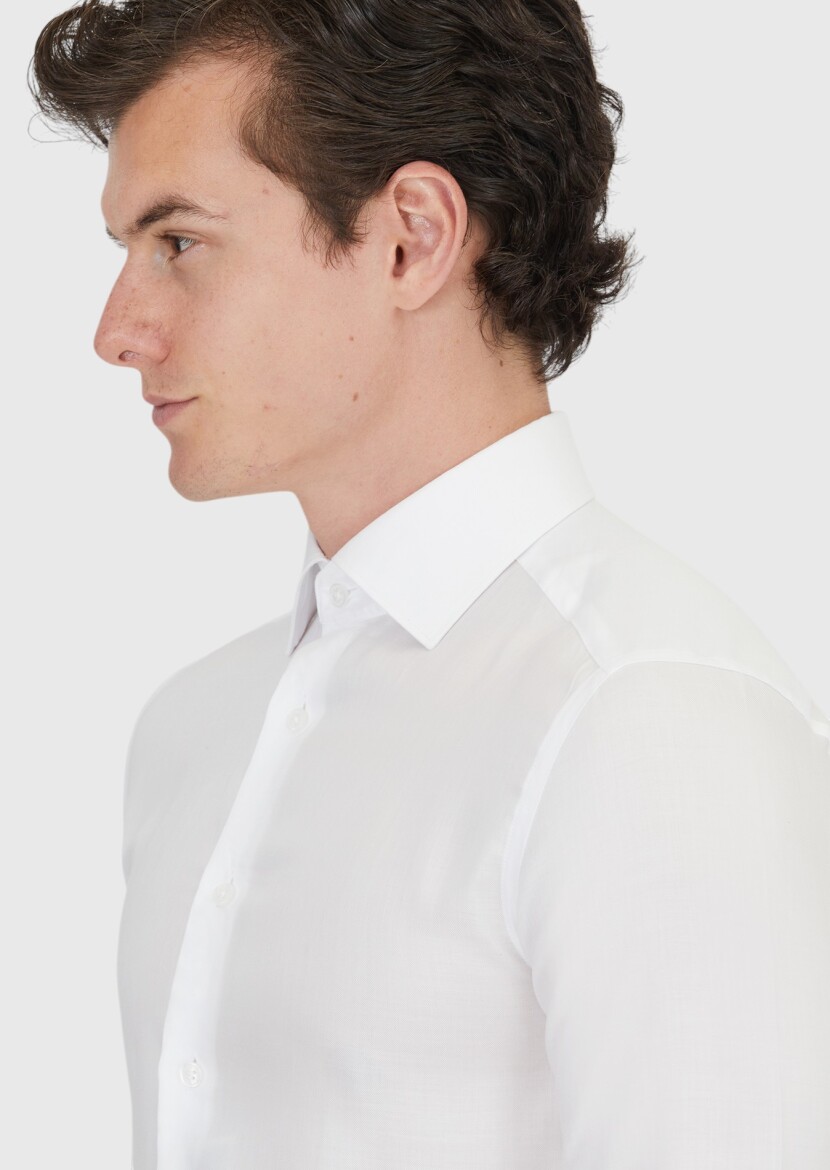 White Plain Regular Fit Long Weaving Classical Shirt - 4