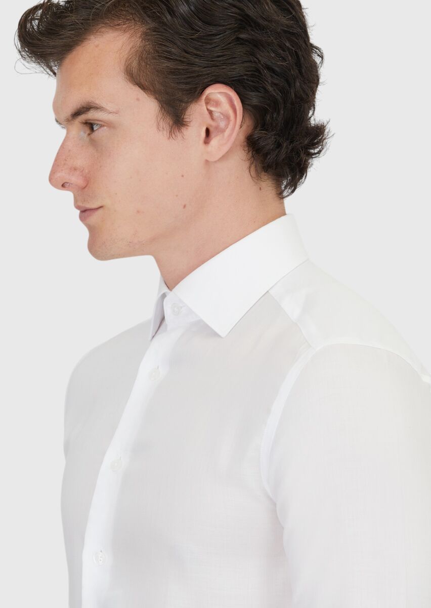 White Plain Regular Fit Long Weaving Classical Shirt - 4