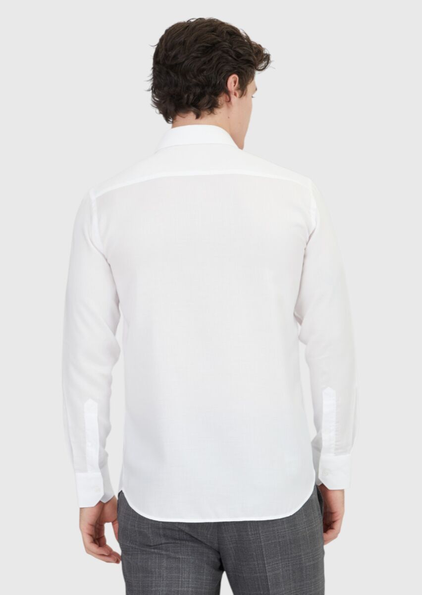 White Plain Regular Fit Long Weaving Classical Shirt - 5