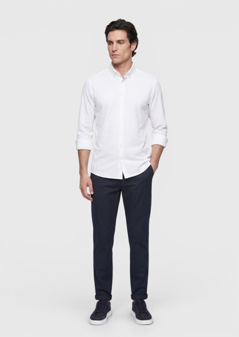 White Plain Regular Fit Long Weaving Classical Shirt - RAMSEY