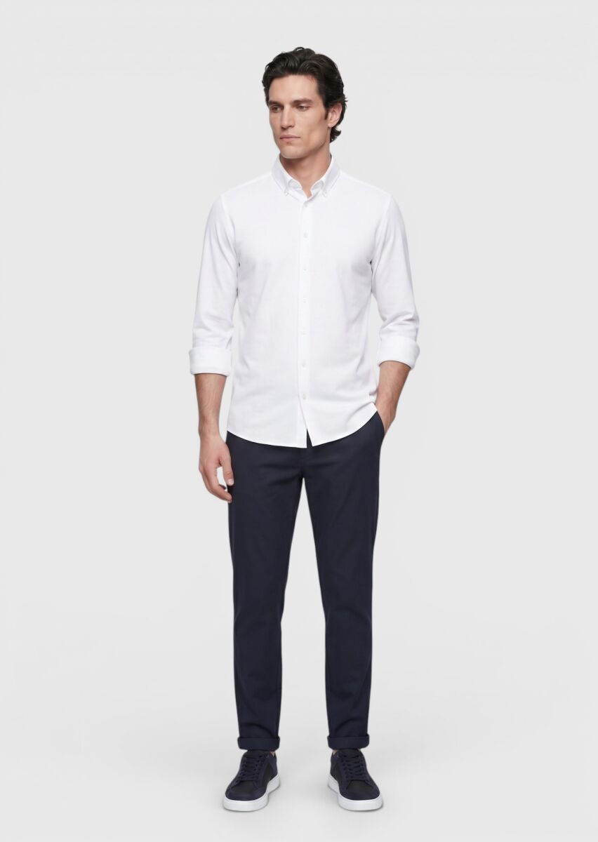 White Plain Regular Fit Long Weaving Classical Shirt - 2