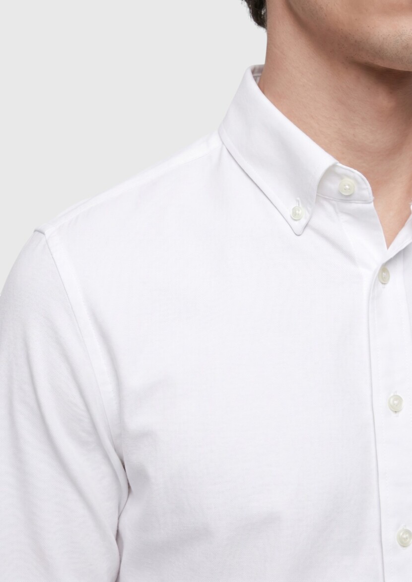 White Plain Regular Fit Long Weaving Classical Shirt - 3