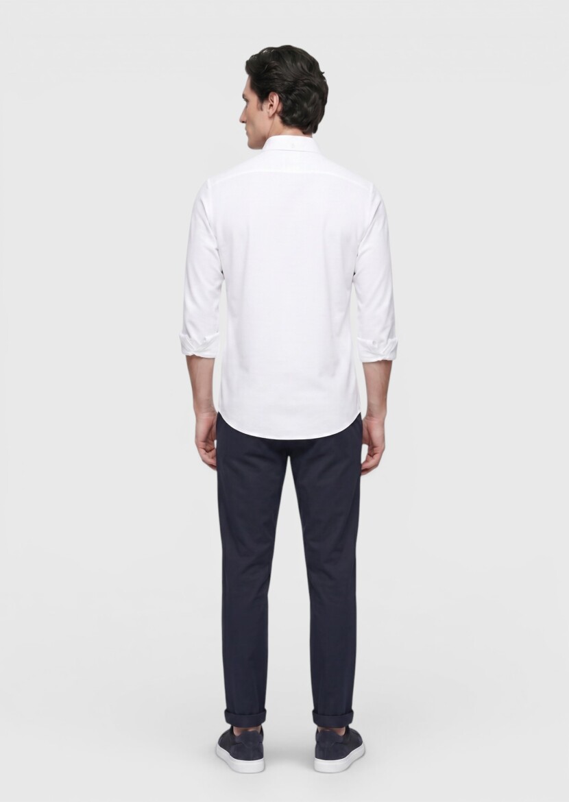 White Plain Regular Fit Long Weaving Classical Shirt - 5