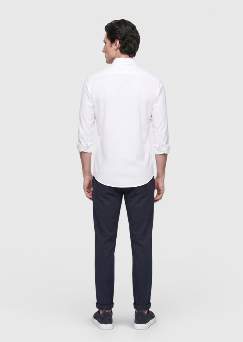 White Plain Regular Fit Long Weaving Classical Shirt - 5