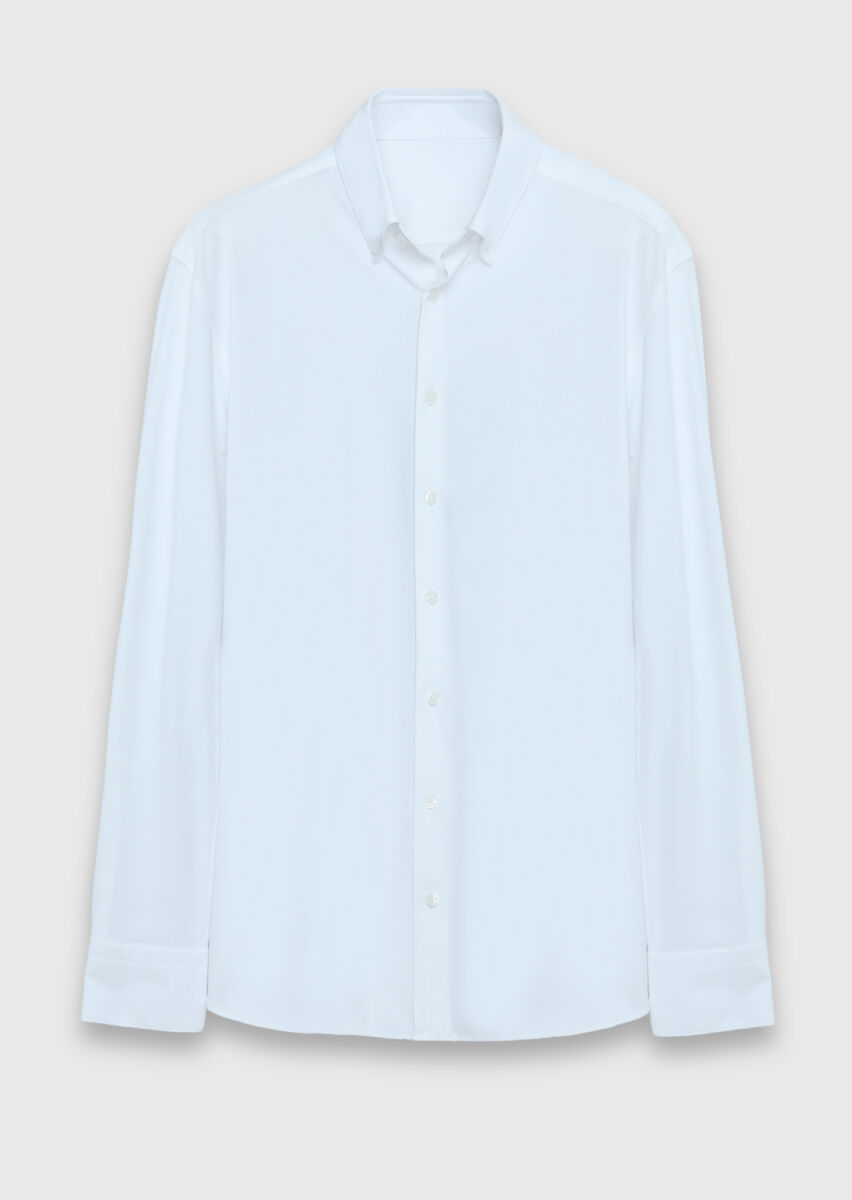 White Plain Regular Fit Long Weaving Classical Shirt - 6