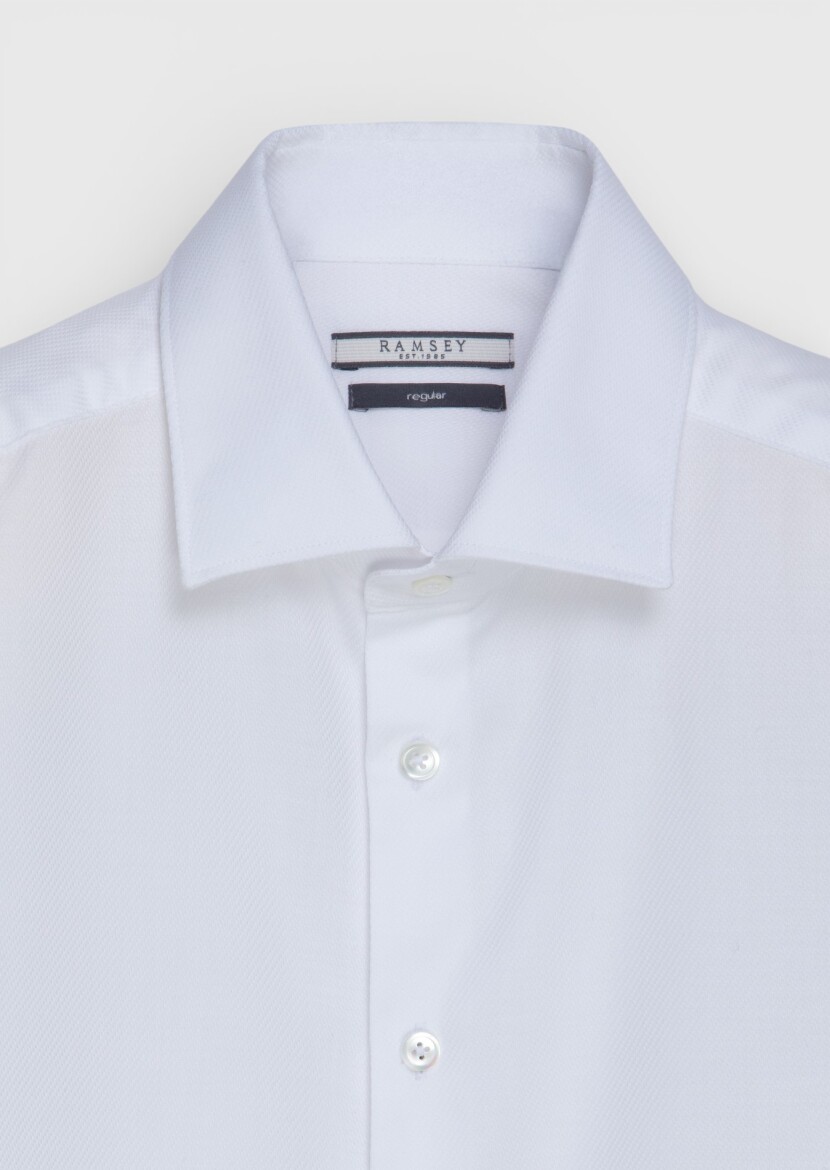 White Plain Regular Fit Long Weaving Classical Wool Blended Shirt - 6