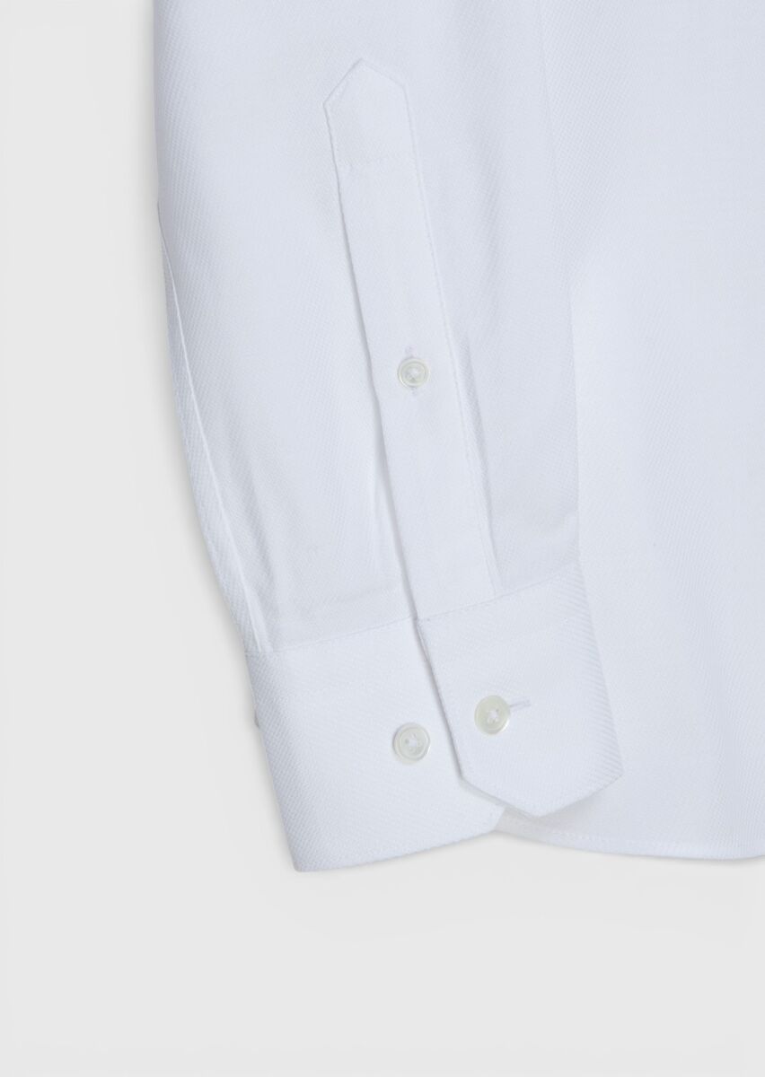 White Plain Regular Fit Long Weaving Classical Wool Blended Shirt - 7