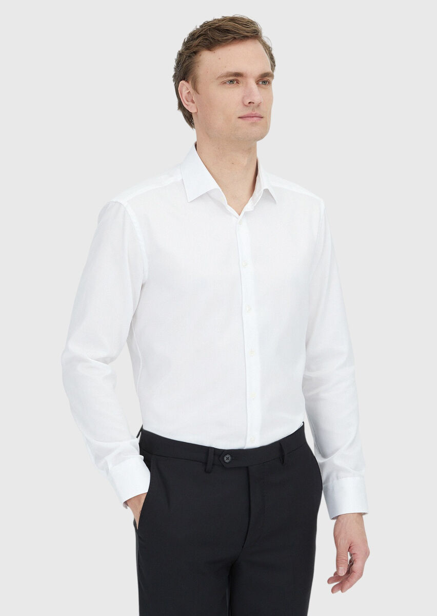 White Plain Regular Fit Non Iron Long Weaving Classical 100% Cotton Shirt - 3