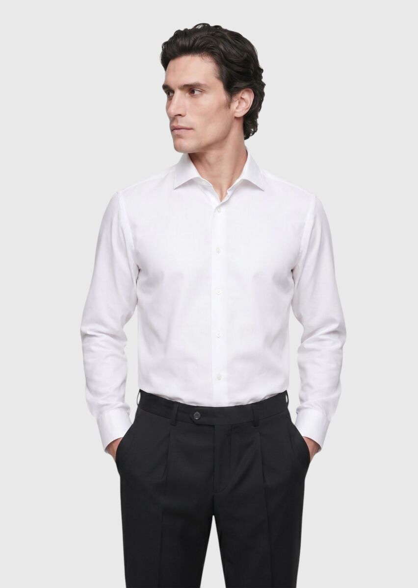 White Plain Regular Fit Non Iron Long Weaving Classical 100% Cotton Shirt - 1