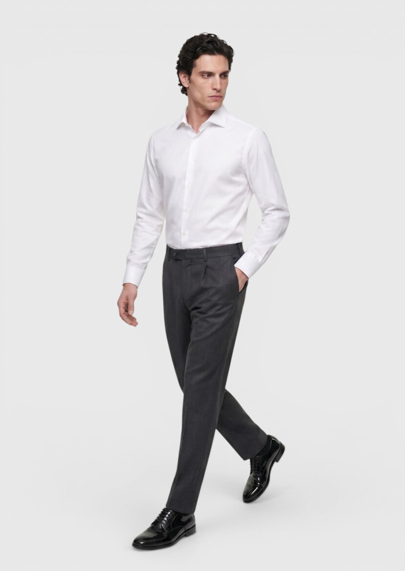 White Plain Regular Fit Non Iron Long Weaving Classical 100% Cotton Shirt 