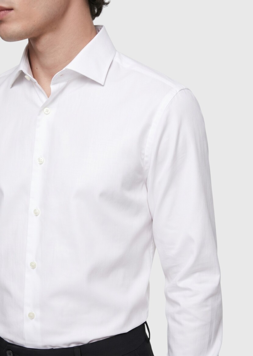 White Plain Regular Fit Non Iron Long Weaving Classical 100% Cotton Shirt - 3