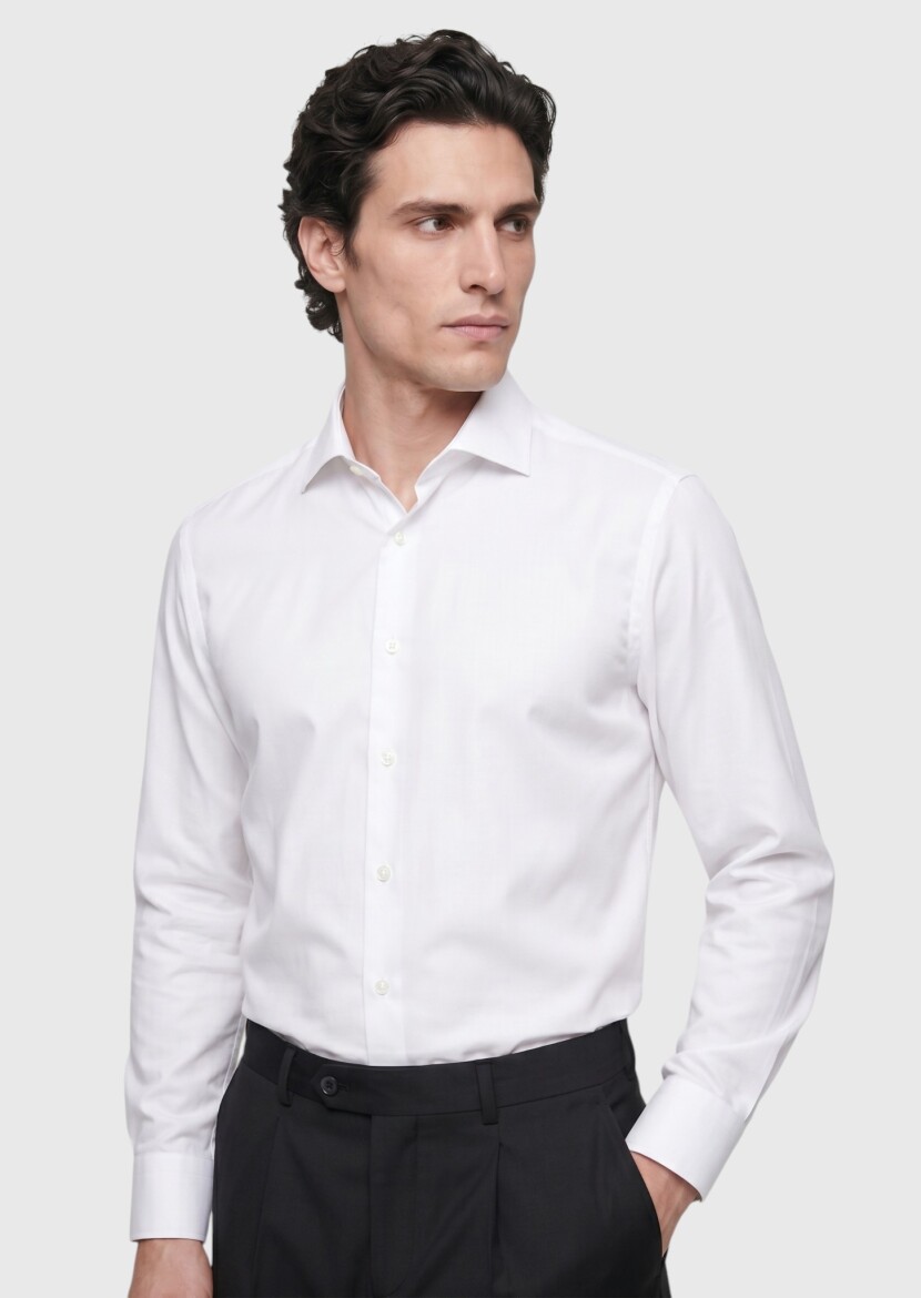 White Plain Regular Fit Non Iron Long Weaving Classical 100% Cotton Shirt - 4