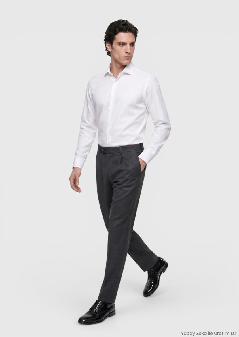 White Plain Regular Fit Non Iron Long Weaving Classical 100% Cotton Shirt - RAMSEY