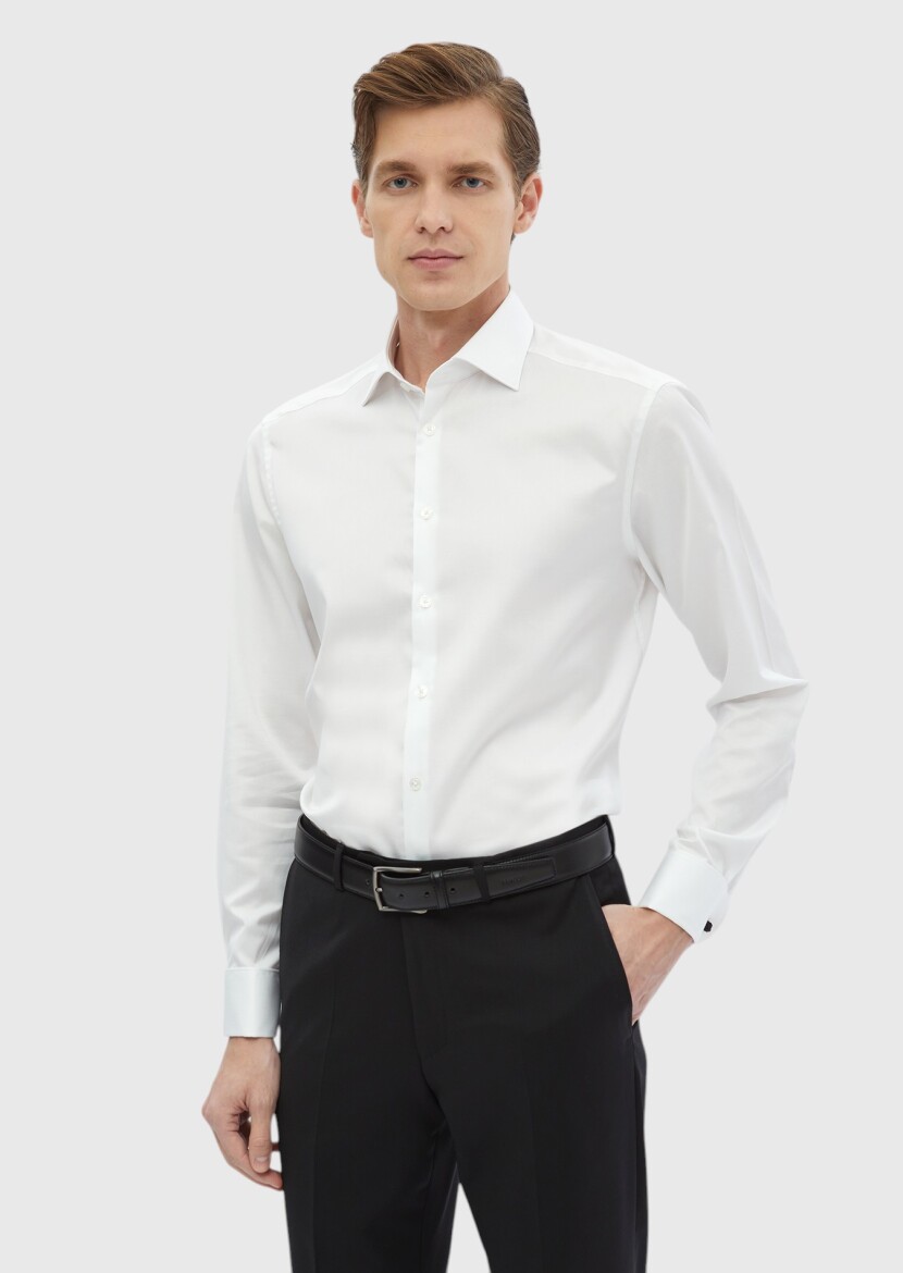 White Plain Regular Fit Non Iron Long Weaving Classical 100% Cotton Shirt - 1