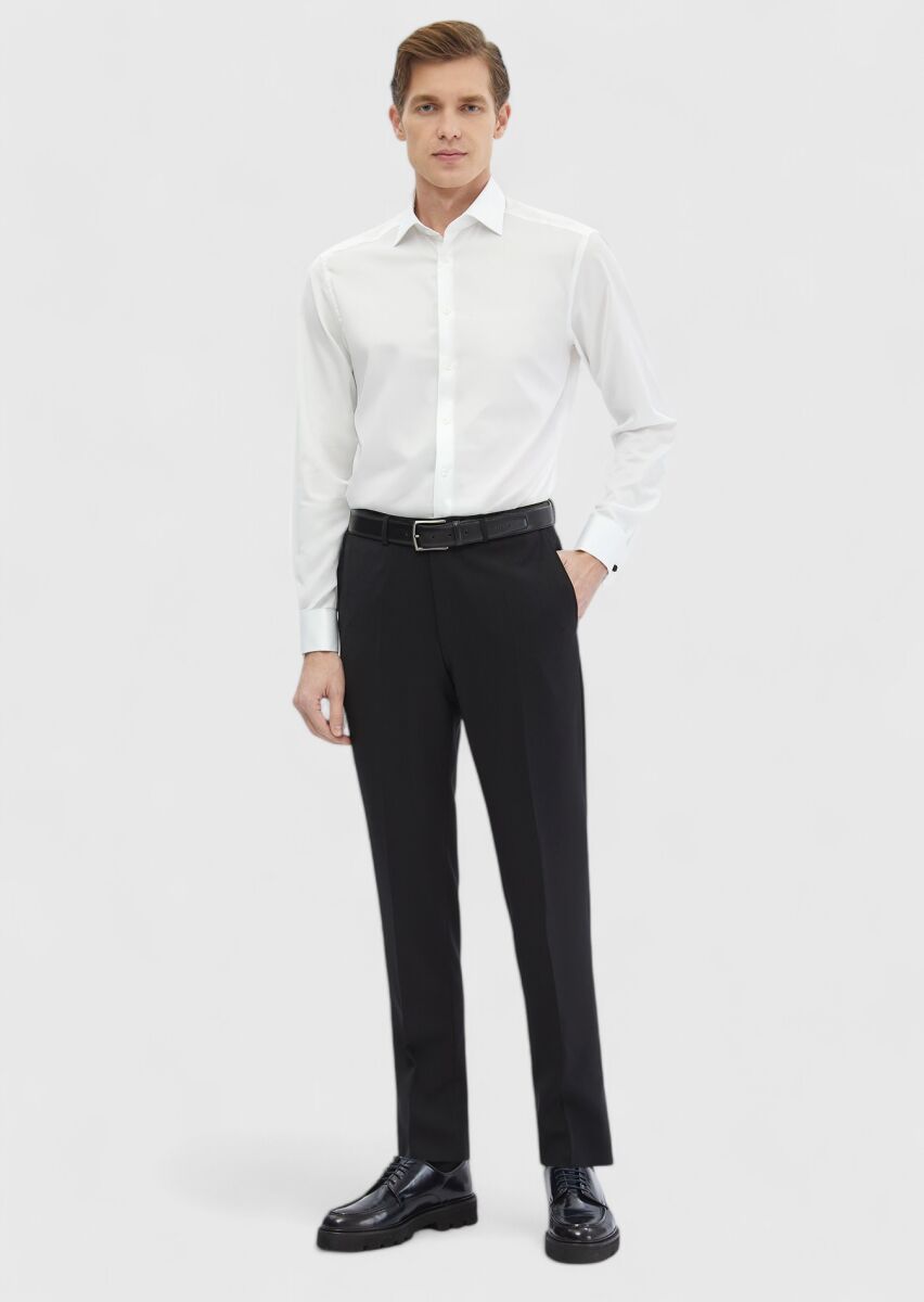 White Plain Regular Fit Non Iron Long Weaving Classical 100% Cotton Shirt - 2