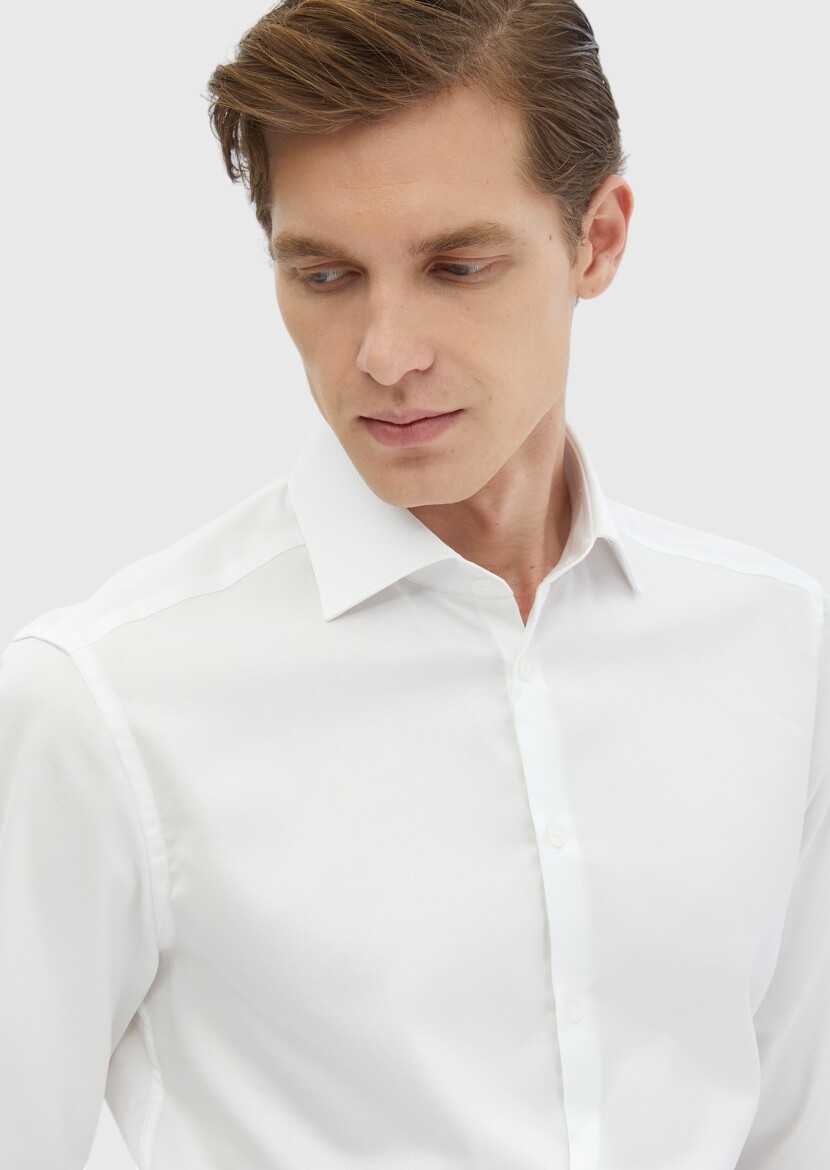White Plain Regular Fit Non Iron Long Weaving Classical 100% Cotton Shirt - 3