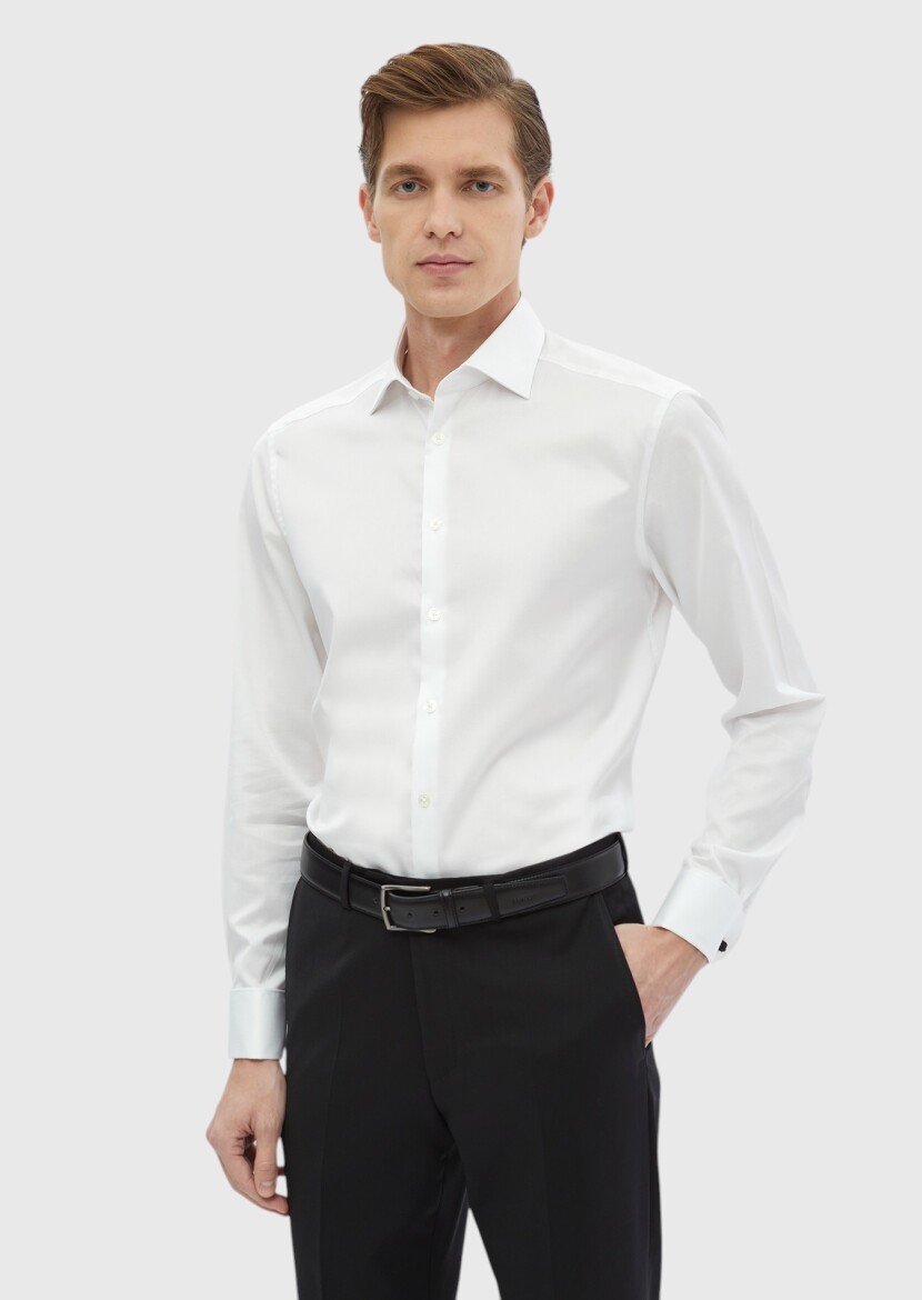 White Plain Regular Fit Non Iron Weaving Classical 100% Cotton Shirt - 1