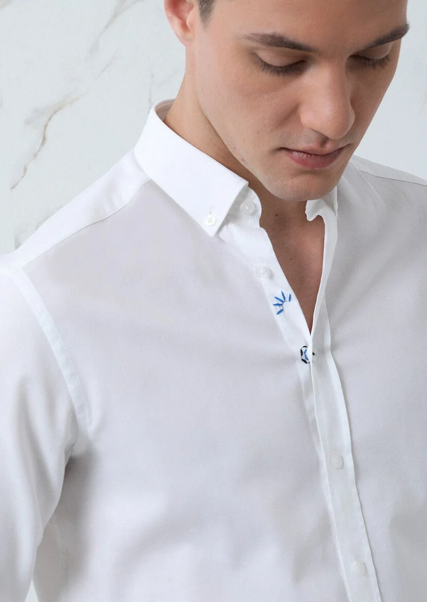 White Plain Regular Fit Weaving Casual 100% Cotton Shirt 