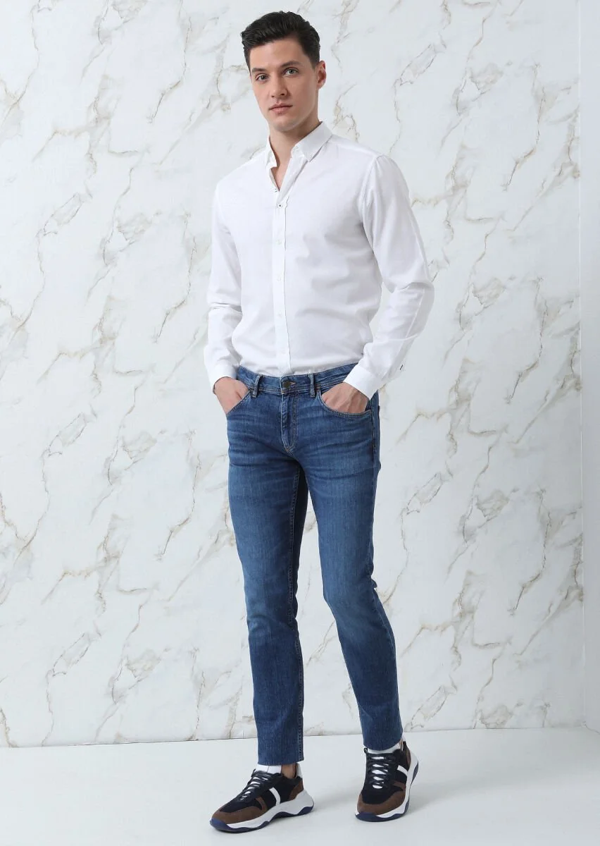 White Plain Regular Fit Weaving Casual 100% Cotton Shirt - 3