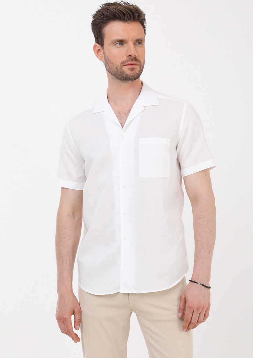 White Plain Regular Fit Weaving Casual Cotton Blended Shirt 