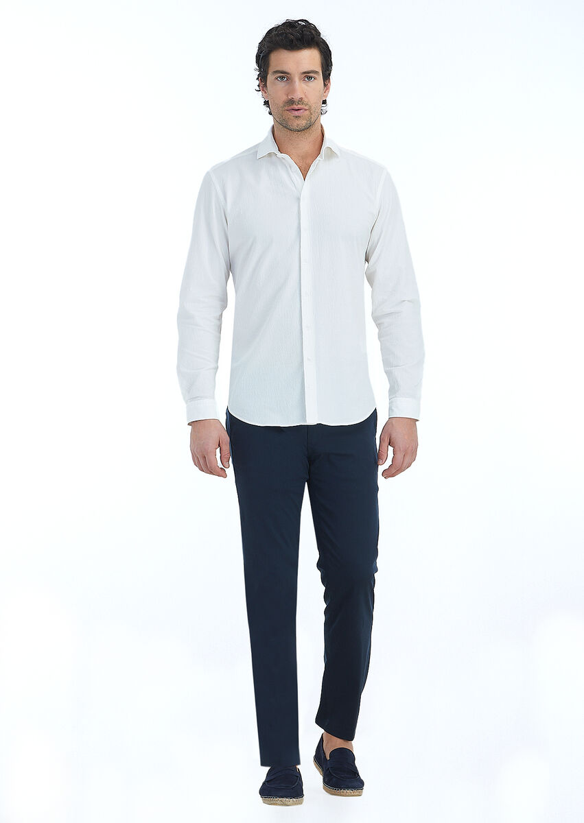 White Plain Regular Fit Weaving Casual Cotton Blended Shirt - 1