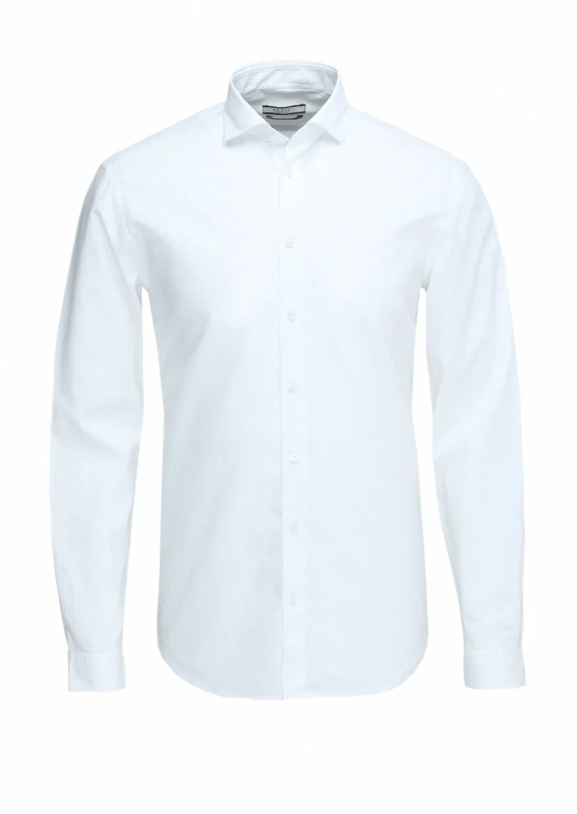 White Plain Regular Fit Weaving Casual Cotton Blended Shirt - 1