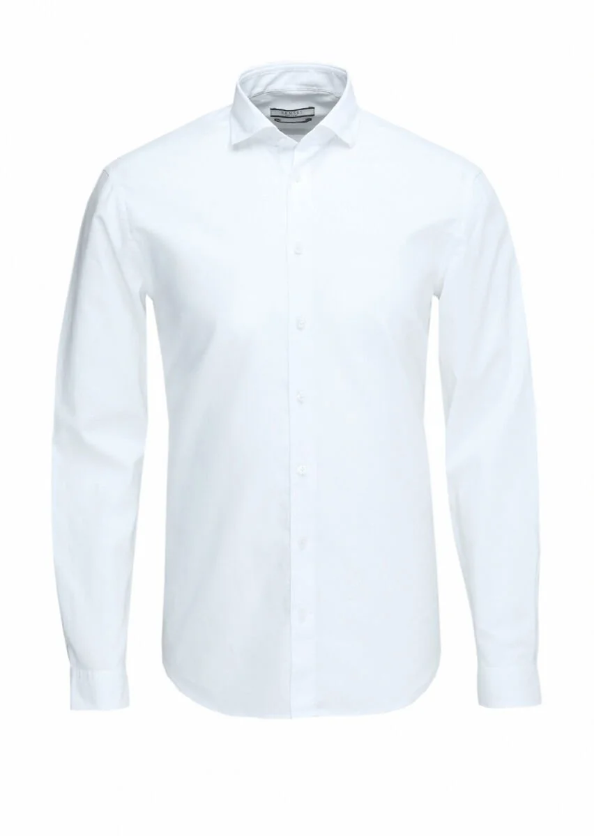 White Plain Regular Fit Weaving Casual Cotton Blended Shirt - 1